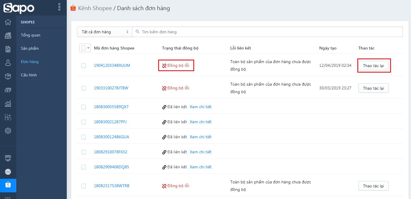 Quản lý đơn hàng tập trung trên Shopee với Sapo