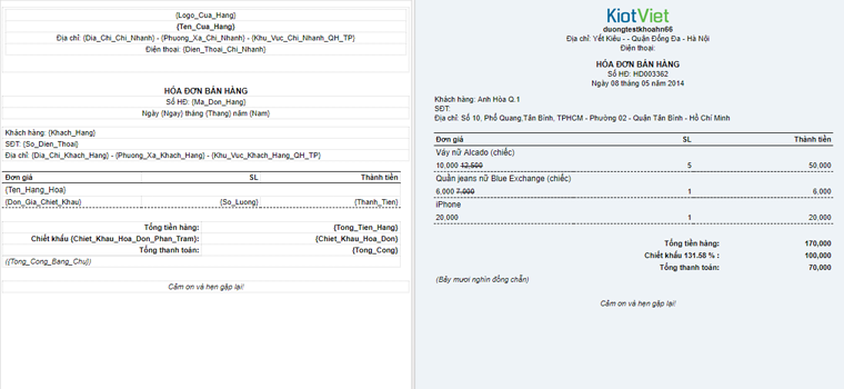 Mẫu hóa đơn bán hàng KiotViet