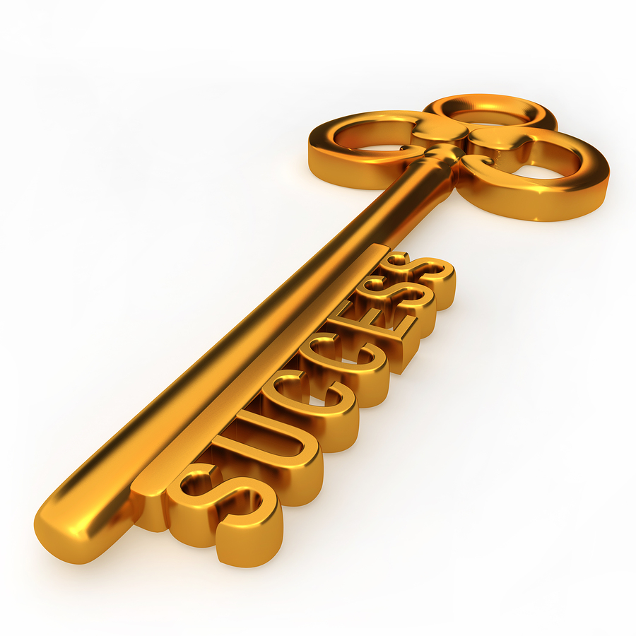 Golden key to success isolated white background 3d illustration