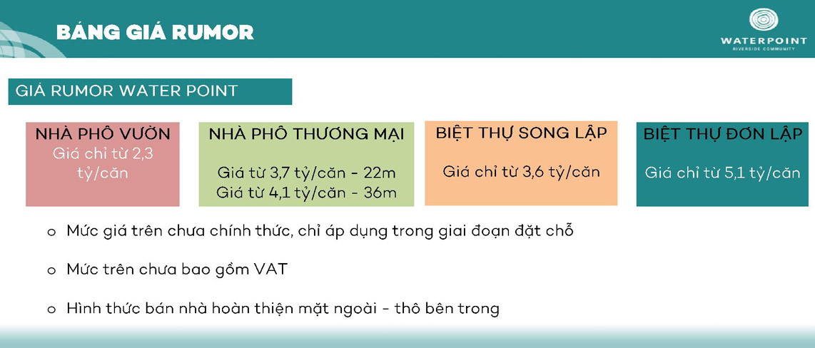 bảng giá rumor bất động sản của một công ty