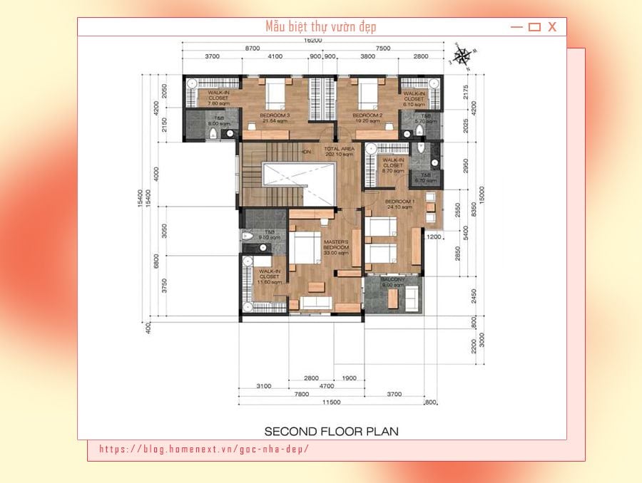 Bản vẽ chi tiết không gian phòng của căn biệt thự