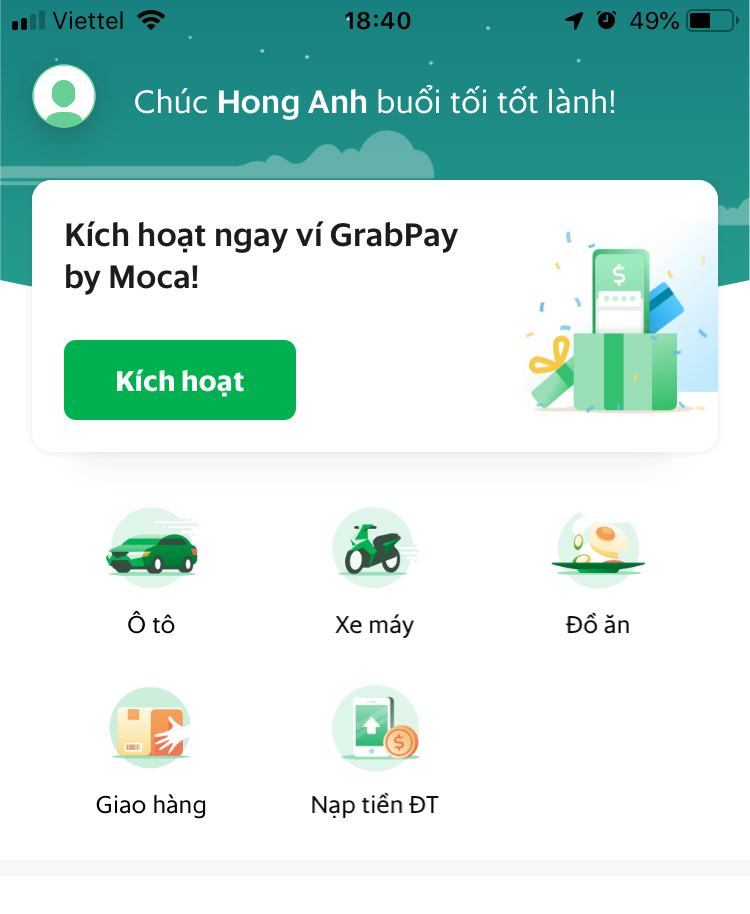 Chọn mục Giao hàng để sử dụng Grab để gọi xe giao hàng