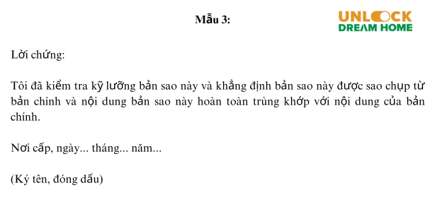 Mẫu lời chứng khi chứng thực mẫu 3