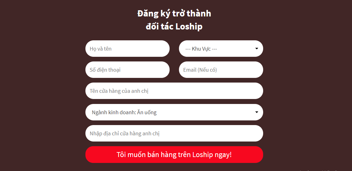 đăng ký loship trên website