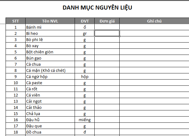 quản lý quán ăn nhà hàng bằng excel