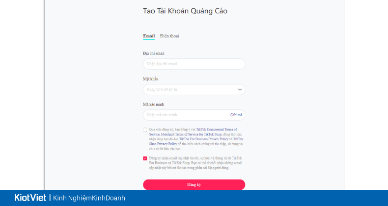 tao tai khoan quang cao tiktok ads