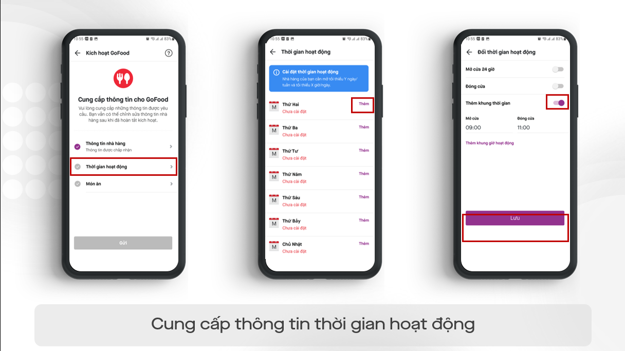 Cập nhật thời gian hoạt động của quán trên GoFood