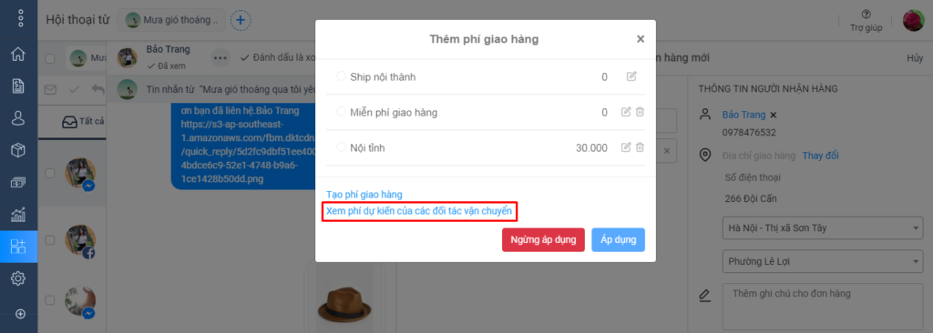 Xem phí giao hàng dự kiện trên Sapo GO