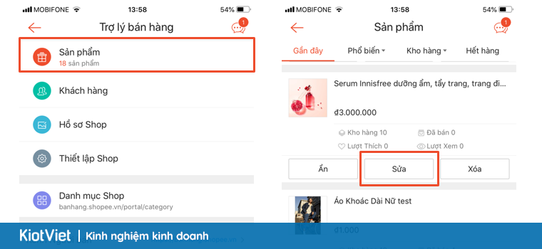 Hướng dẫn sửa sản phẩm trên Shopee