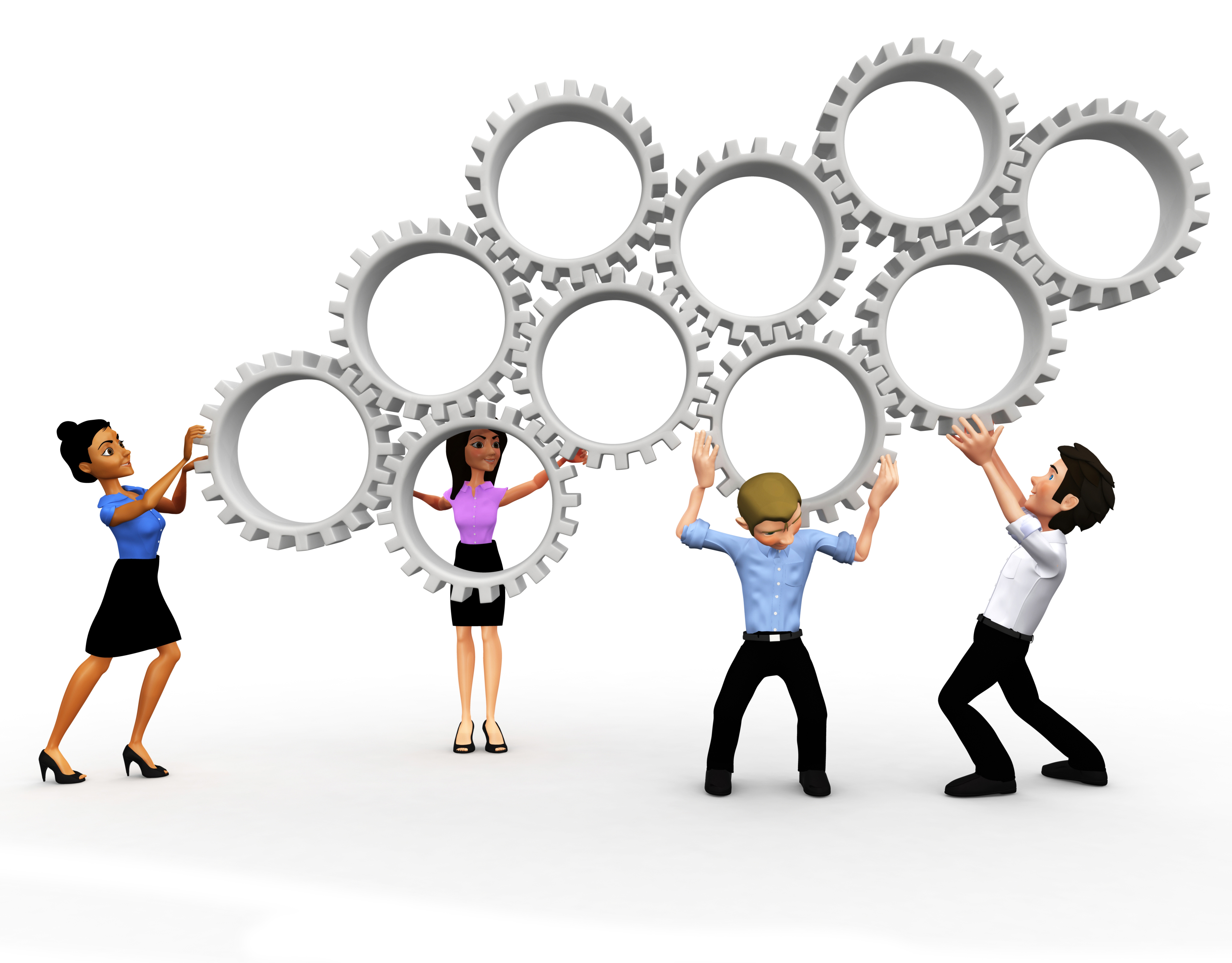 3D business team assembling gears