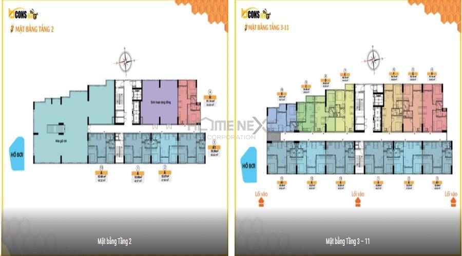 Mặt bằng từ tầng 2 – 11 của dự án