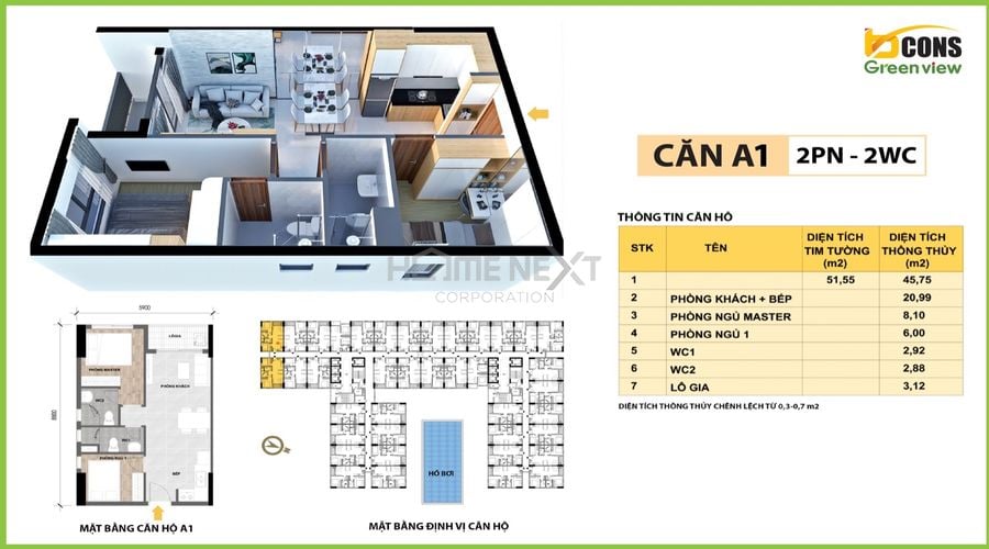 mặt bằng căn hộ Bcons Green View