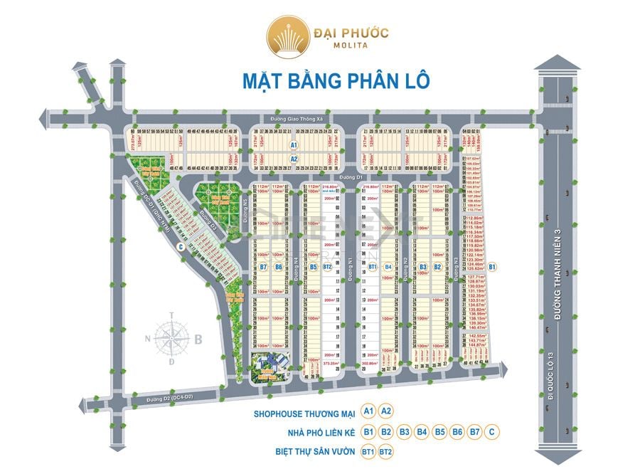 Mặt bằng phân lô của khu compound Đại Phước Molita