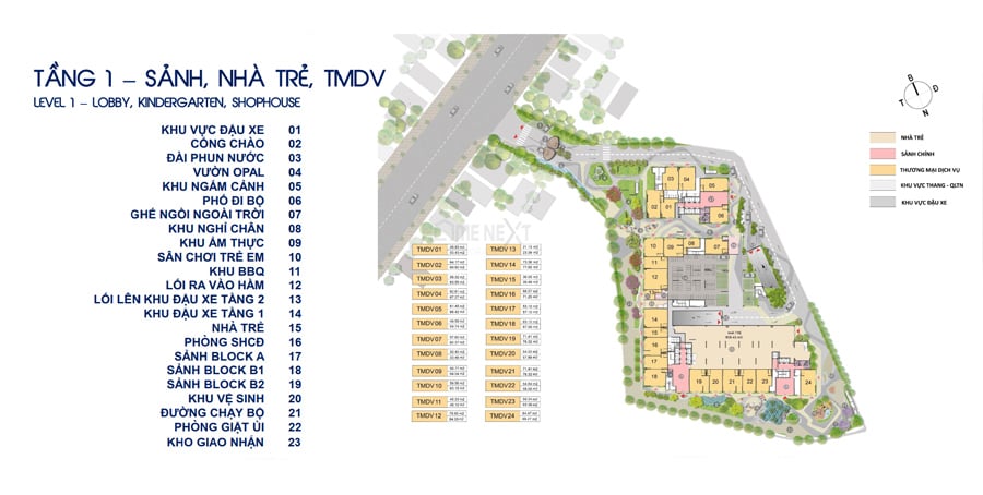 Sơ đồ tiện ích nội khu tầng 1 tại Opal Skyline