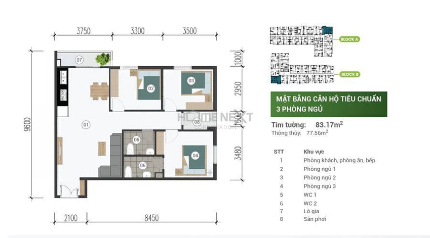 Mặt bằng căn hộ Park View Thuận An - 3 phòng ngủ