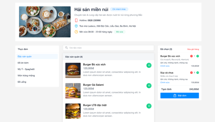 Tạo menu quán ốc online với tính năng Web Order