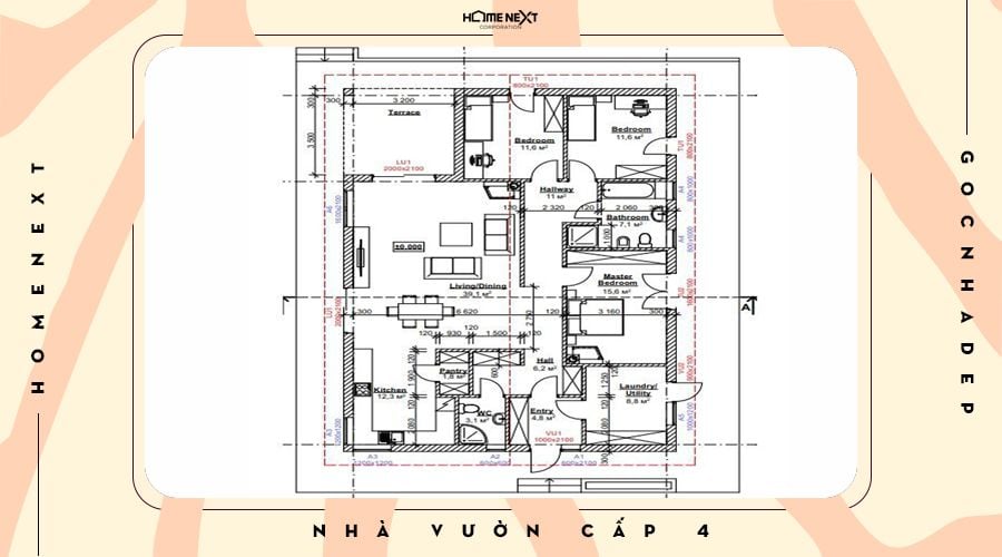 Nhà vườn cấp 4 đẹp này có 3 phòng ngủ thích hợp cho gia đình nhỏ