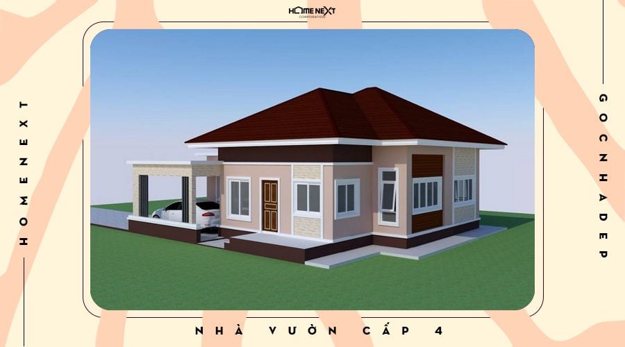 Mô phỏng thiết kế nhà cấp 4 có sân vườn