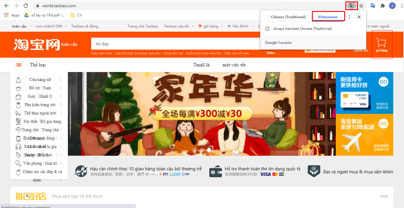 mua hàng trên Taobao bằng tiếng Việt