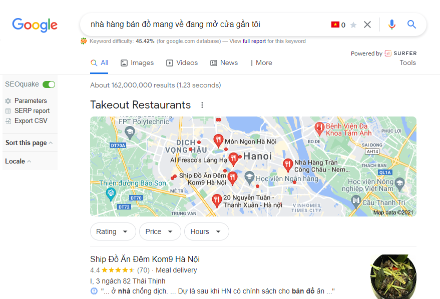 Tìm nhà hàng trên google