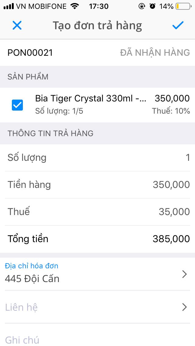 Tạo đơn trả hàng trên app Sapo