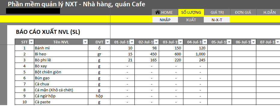 quản lý quán ăn nhà hàng bằng excel