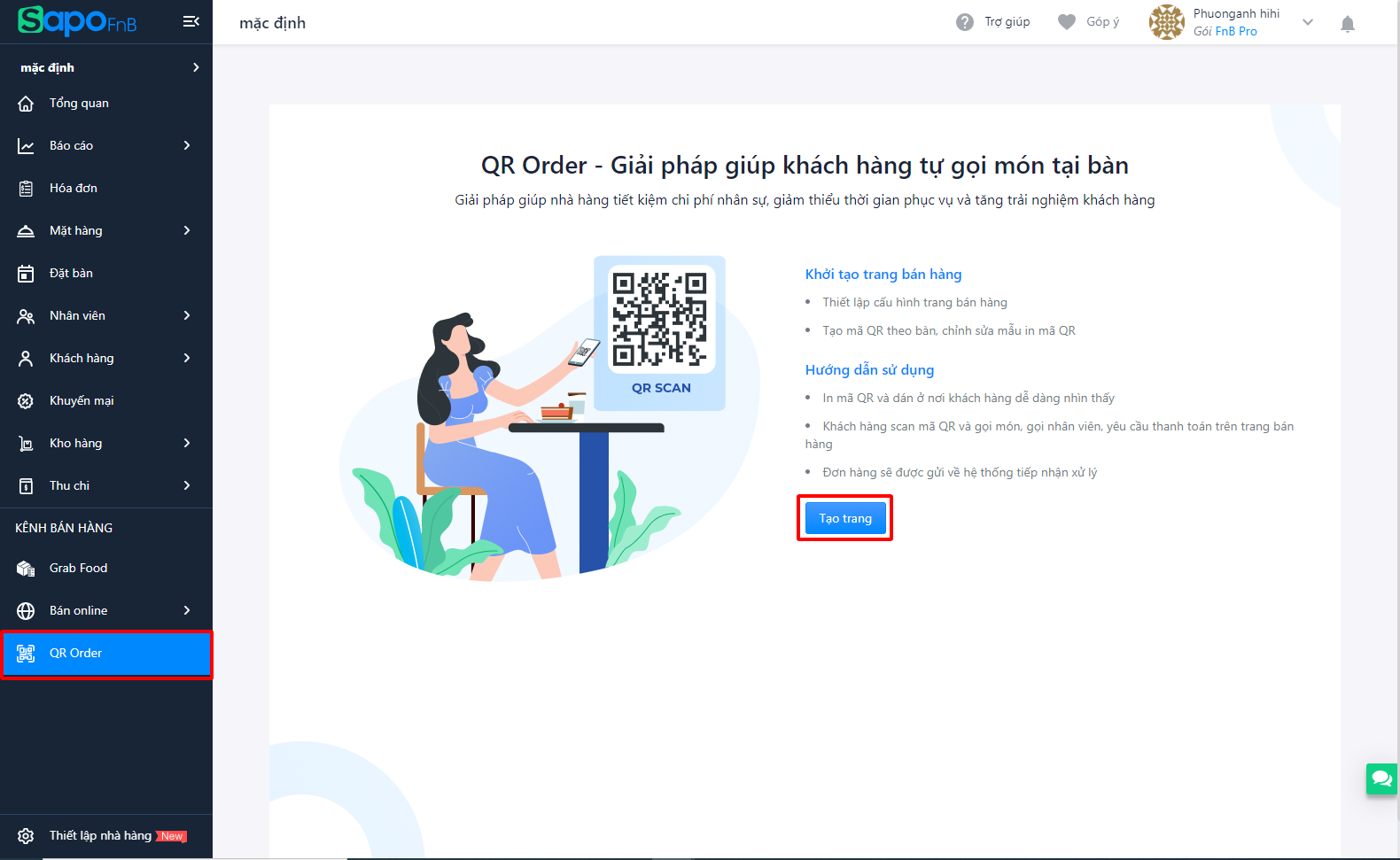 Khởi tạo tính năng QR order