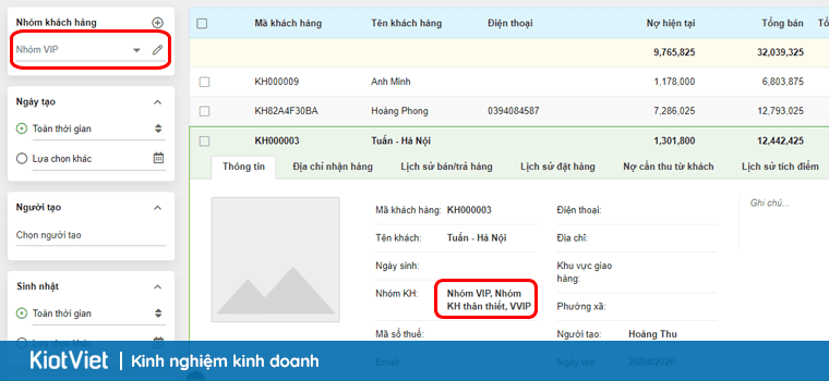 Quản lý, phân loại khách hàng