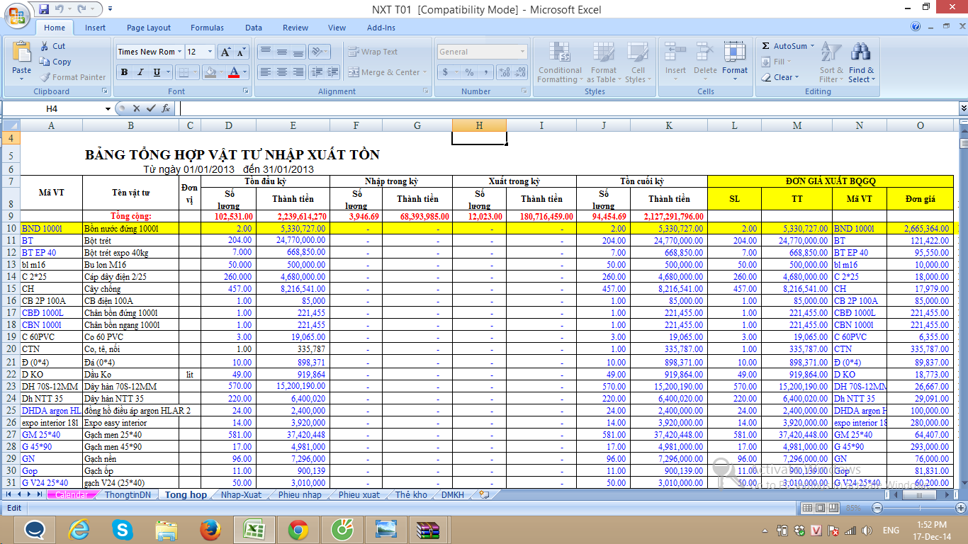 phần mềm quản lý kho bằng excel miễn phí