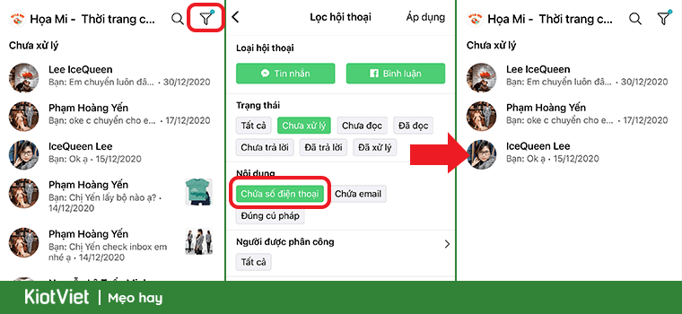Lọc bình luận, tin nhắn theo số điện thoại, mail,